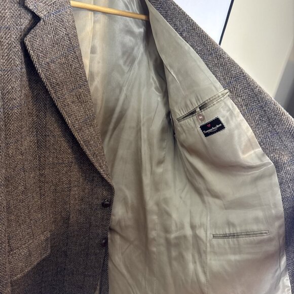 Samuelsohn Men 40 Herringbone Tweed Wool Blazer Brown Blue Windowpane Vintage - Picture 6 of 10